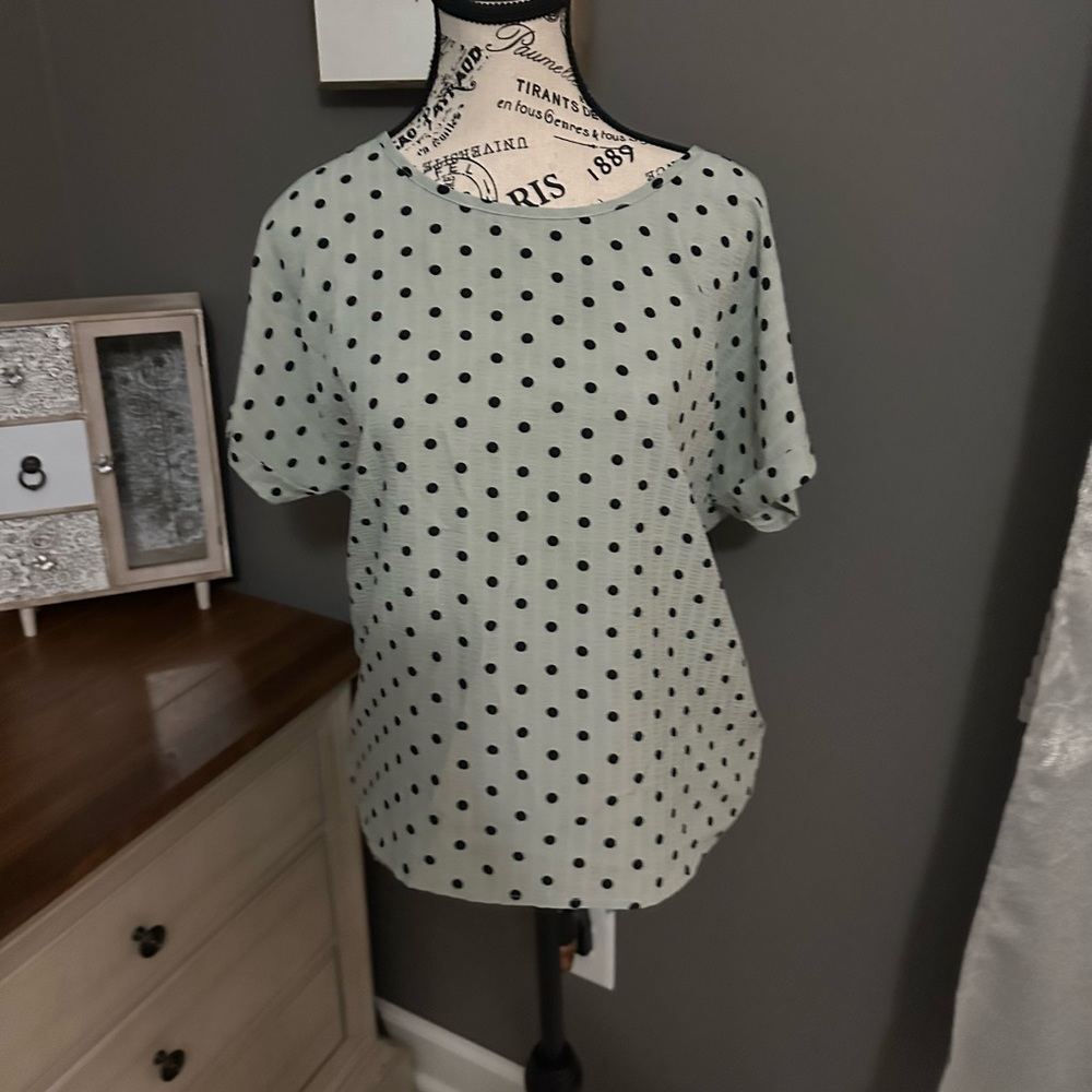 Mint green and black polka dot dress shirt
